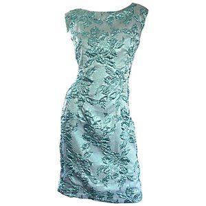 Retro Chic Light Blue Silk Metallic Lurex Teal Embroidered